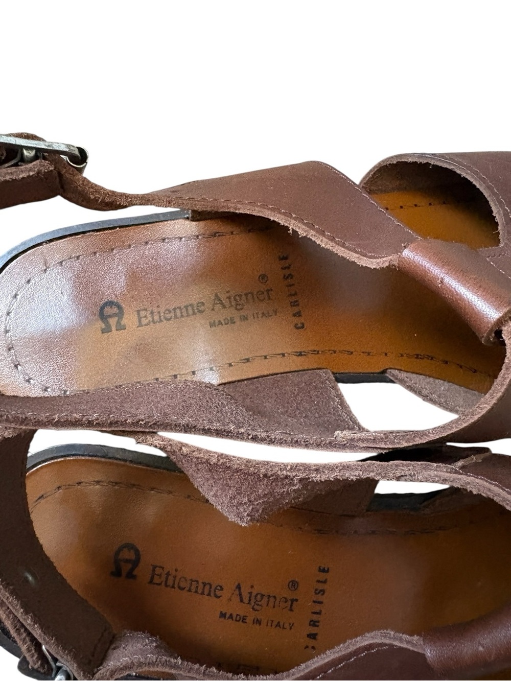 Etienne Aigner Brown Leather T-Strap Fisherman Sandals Size 7.5 - Picture 5 of 7